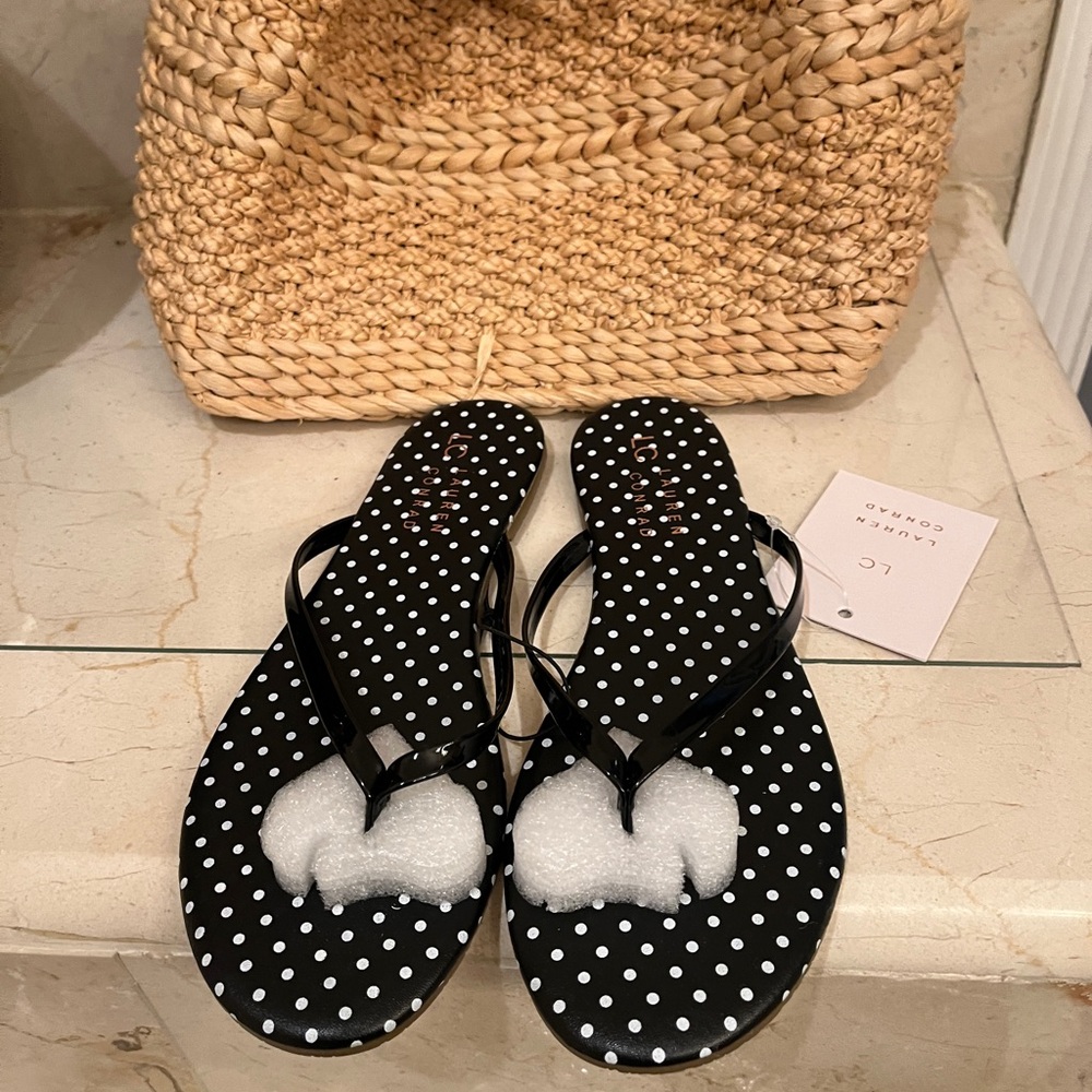 LC Lauren Conrad Black and White Sandals with Polka Dots - Picture 2 of 4